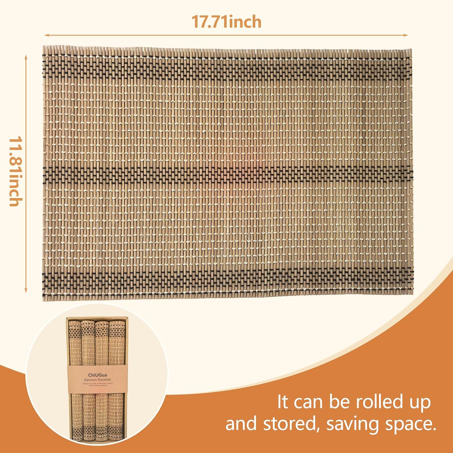 Bamboo Placemats,Dining Place Mats, Natural Heat-Resistant Wood Mats | 6 pack place mats,black silver cotton,natural fiber,wooden,woven rectangular table mats,japanese style,indoor kitchen Use