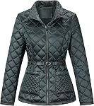 Bellivera Women's Fleece-Lined Diamond Quilted Puffer Jacket | Winter Coat Stand Collar Casual Padded Outerwear with Soft Thermal Lining, Zipper Front, and Classic Stitched Surface