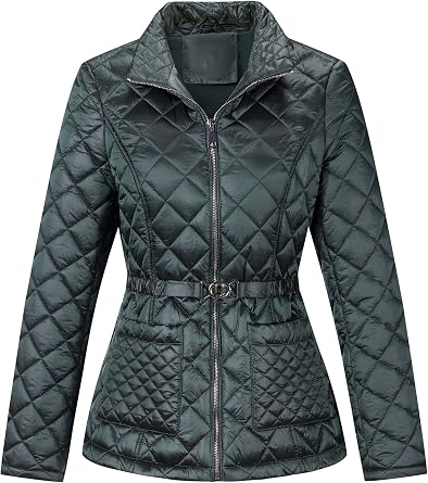 Bellivera Womens Quilted Lightweight Puffer Jacket with Belted