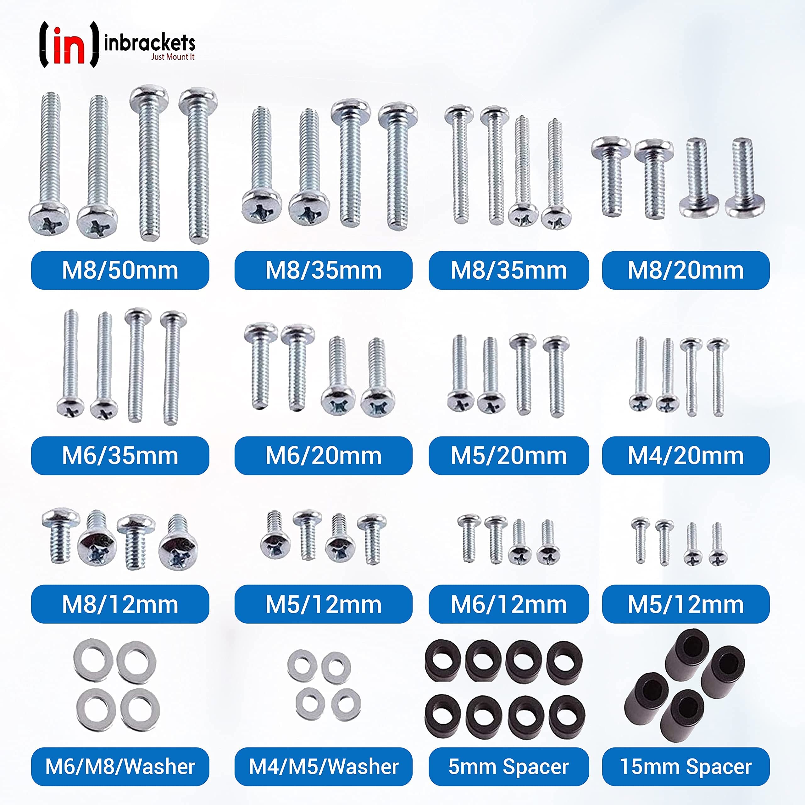 Inbrackets Universal Vesa Screw Bolt Washer Spacer Spares Pack Kit for