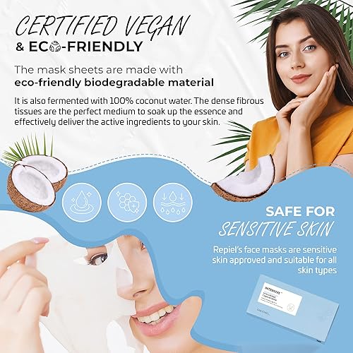 Miniatura 5 de SOUND OF SEOUL REPIEL Mascarilla facial de cápsula, hoja de gelatina fermentada con 100% agua de coco, vegana y ecológica, segura para la piel