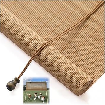 Outdoor Bamboo Shades for Porch Patio, Vintage Matchstick Blinds Bamboo Weave Roller Shade For Light Filtering, Cordless Roll-Up Bamboo Blinds with Lifter 24" 34" 42" 46" 50" 66" 72"78" x 96"