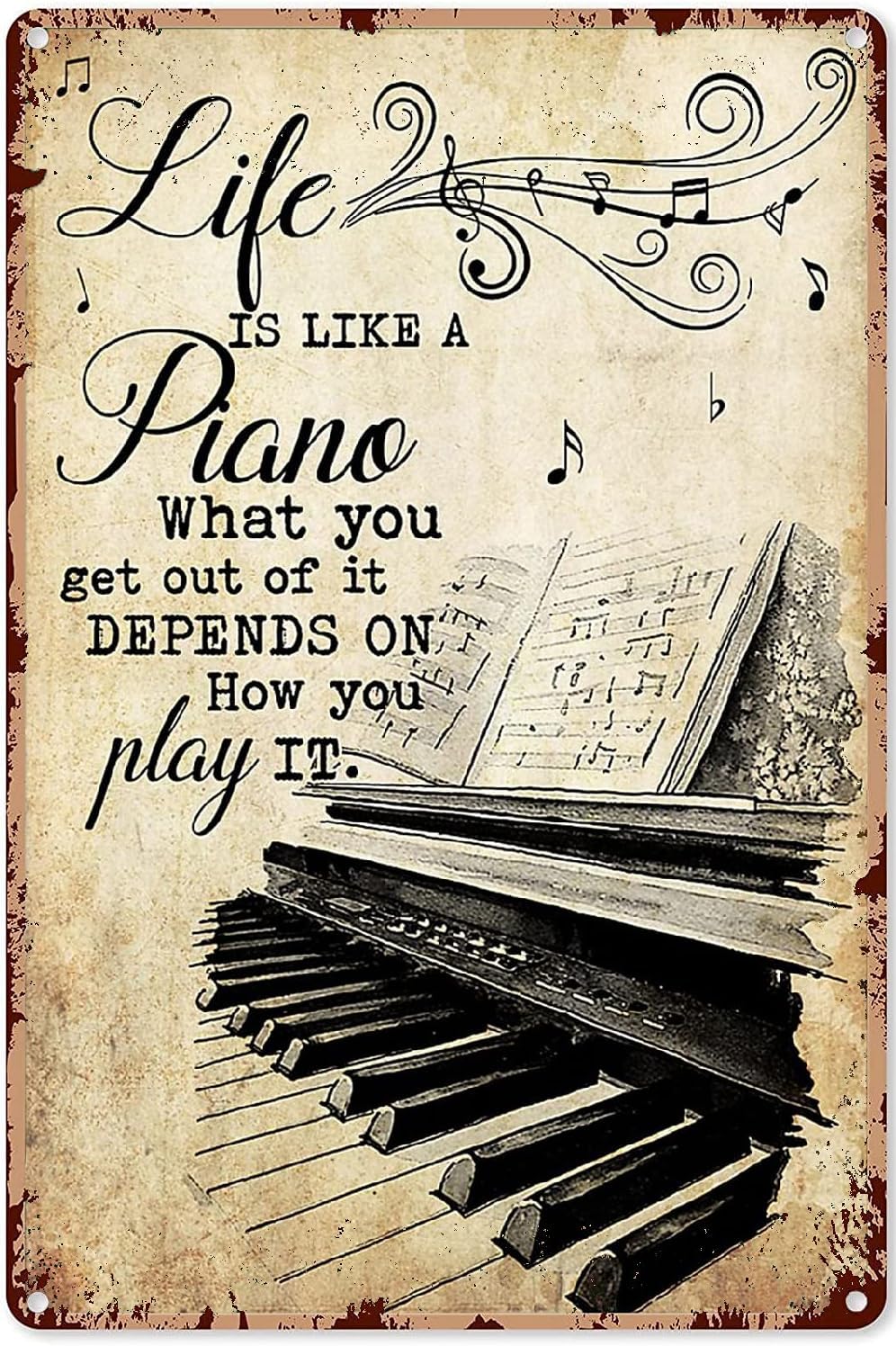 SMAZDFXX Life Is Like A Piano Metal Sign Vintage Music Studio Decor Play Piano Tin Poster Club Home Bar Wall Decoration Frameless Plaque 5.5"x8"