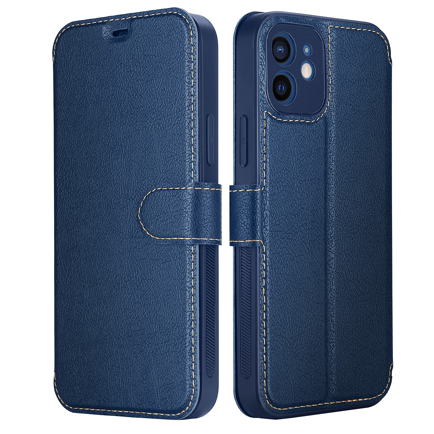 ELESNOWCase for iPhone 12-6.1", Premium Leather Wallet Flip Case Cover Magnetic Closure Compatible with Apple iPhone 12 (Blue)