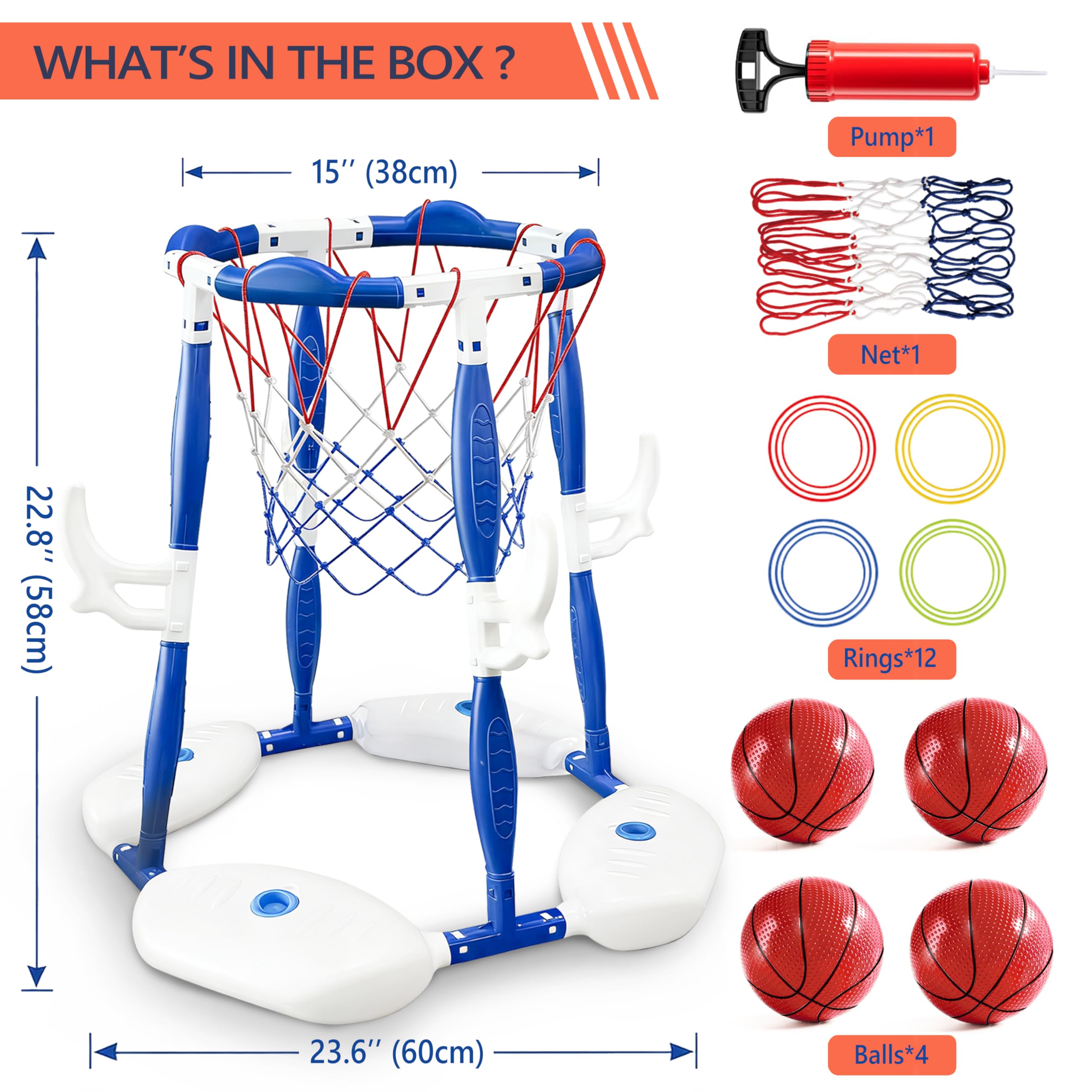 Pool Basketballkorb Set 2-in-1 Ringwurfspiel für Kinder Erwachsene Outdoor Indoor Wasserballspiel