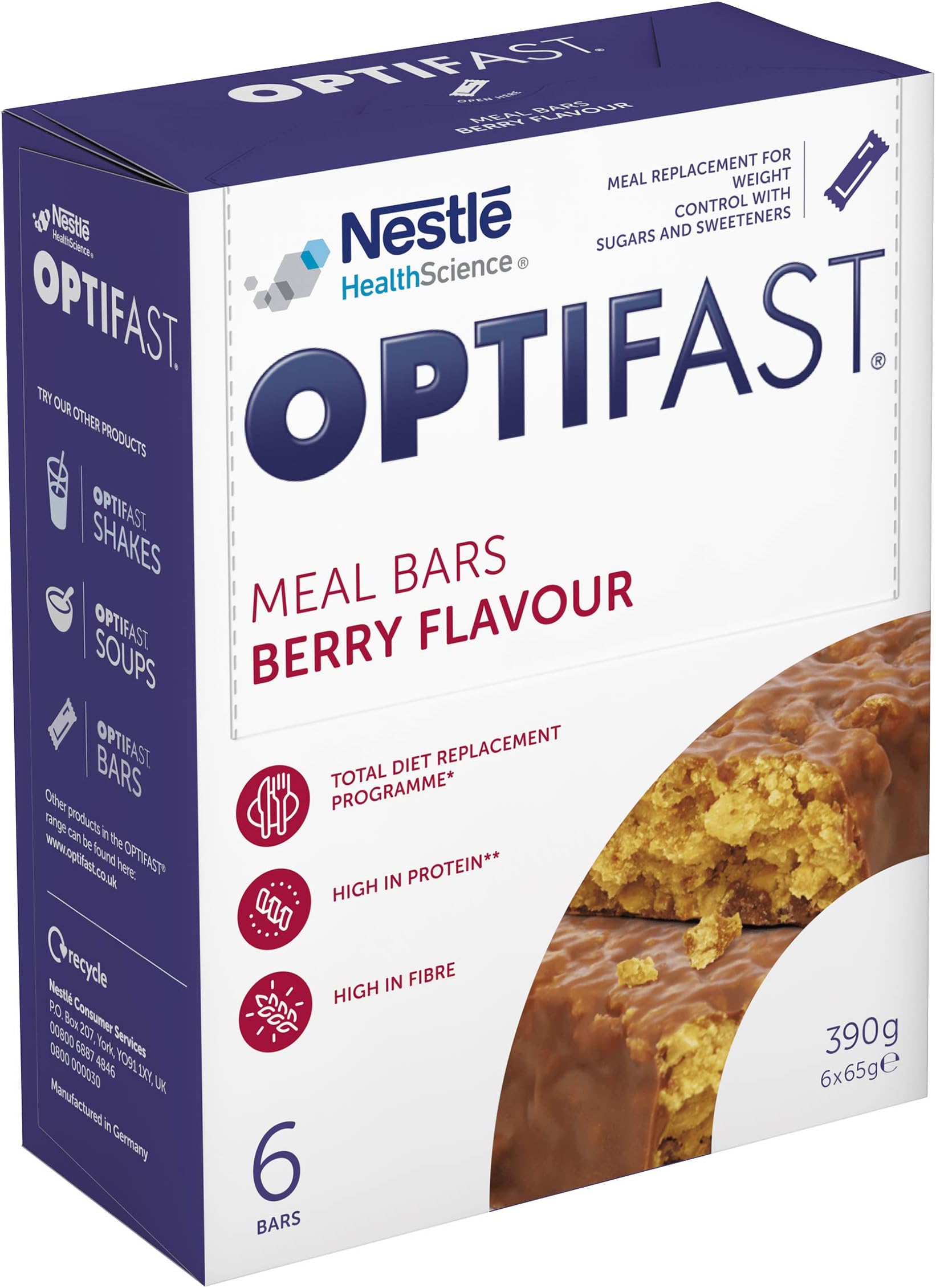 Meal Replacement Bar - Optifast Berry Bar - Weight loss bar for 'On the go' meal replacement (6 x 65g)