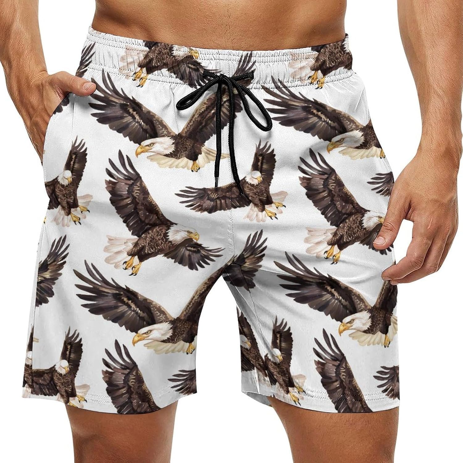 Flying Eagle Casual Men's Swim Trunks Novelty Summer Beach Shorts Swimwear with Pocket