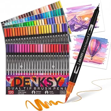 120 Watercolor Markers Set | Water Color Pens with Brush & Fineliner, Water-Based Art Markers | Dual Tip Markers for Adult Coloring, Lettering, Calligraphy, Sketching, Journaling & Illustration