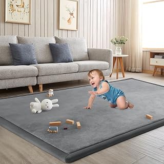 ILPEOD 50x50 Inch Memory Foam Baby Play Mat 1.3 Thick Grey - Safe Crawling Rug for Infants Toddlers Nursery Playroom