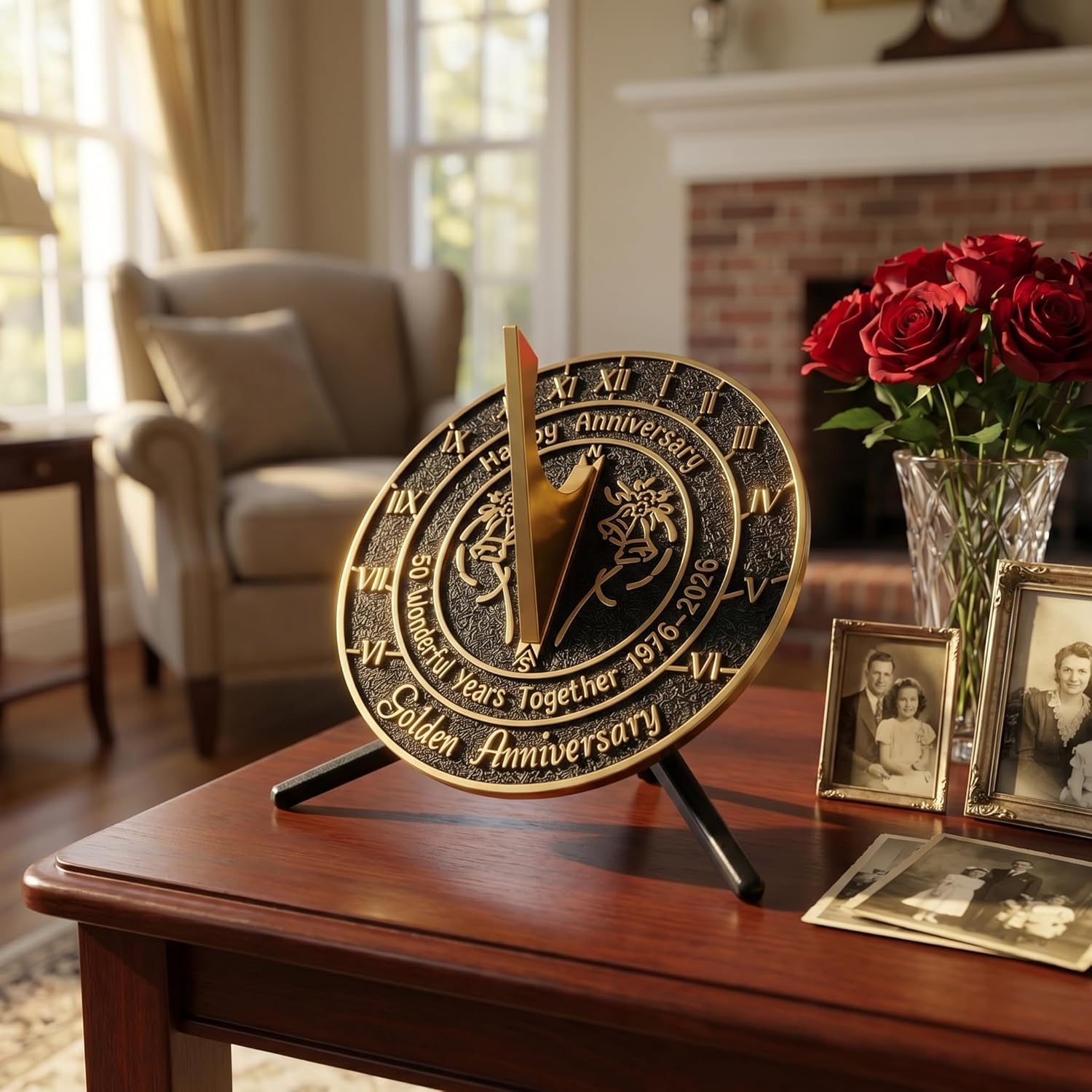 Brass Sundial with Pedestal for 50th Golden Wedding Anniversary (2026) - Elegant Home Decor or Garden Present for Him, Her, Parents, or Couples Celebrating 50 Years Together