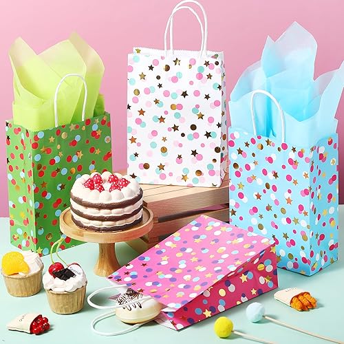Miniatura 4 de Patelai 30 bolsas temáticas de lunares con papel de seda y asas, coloridas bolsas de papel kraft para regalos de fiesta de cumpleaños, boda, baby