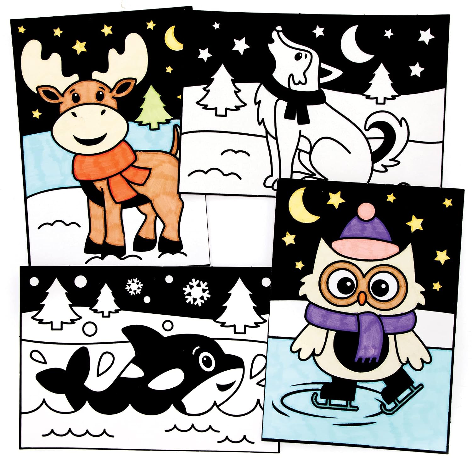 Baker Ross FC262 Velvet Decor - Arctic Animal Themed Crafts - Pack of 10, Black, 21cm x 15cm (8.3 x 5.9 inches)
