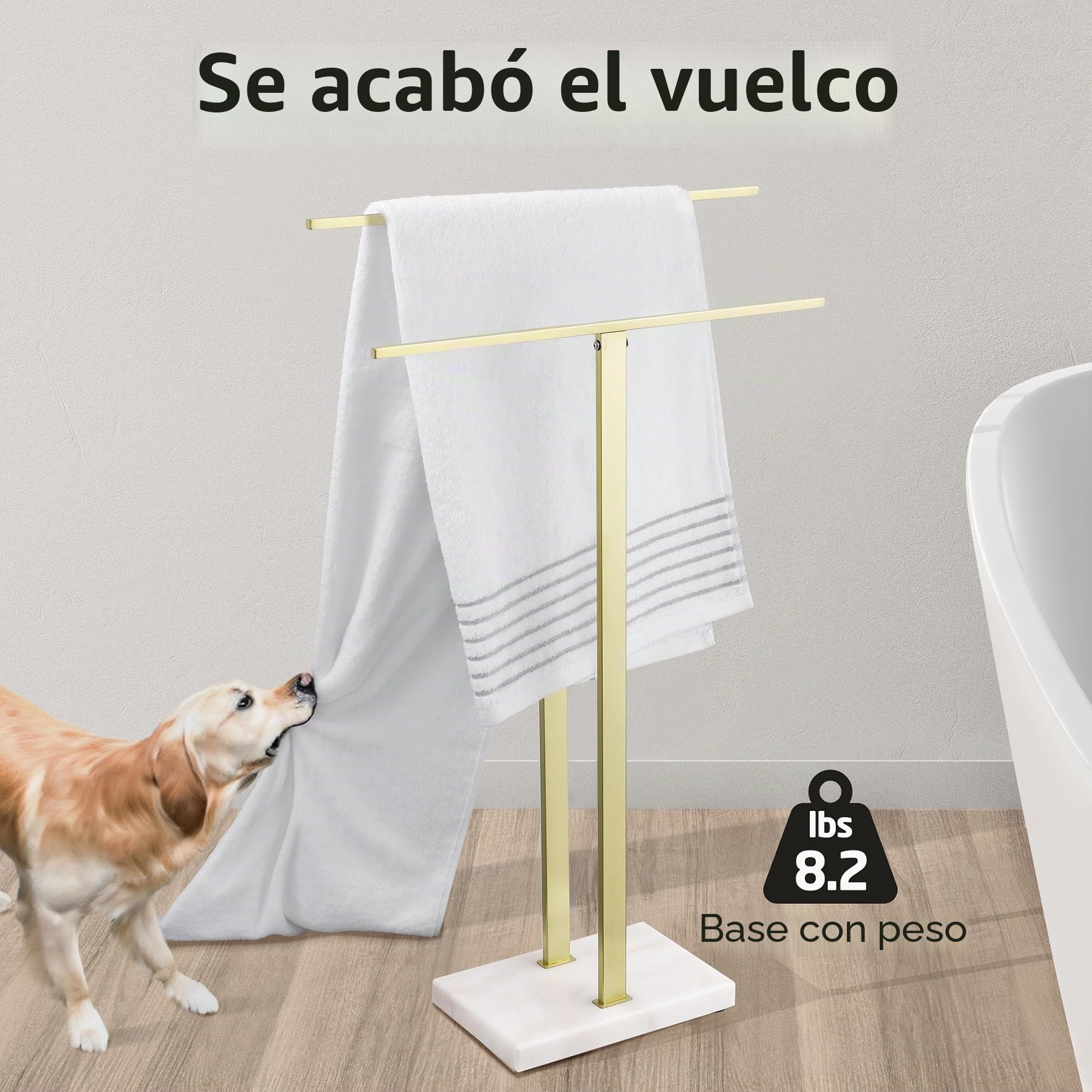 KES Toallero de Pie en Oro, Toallero Independiente con 2 Brazos, Toallero de Acero Inoxidable SUS304, Base de mármol, BTH217-BZ