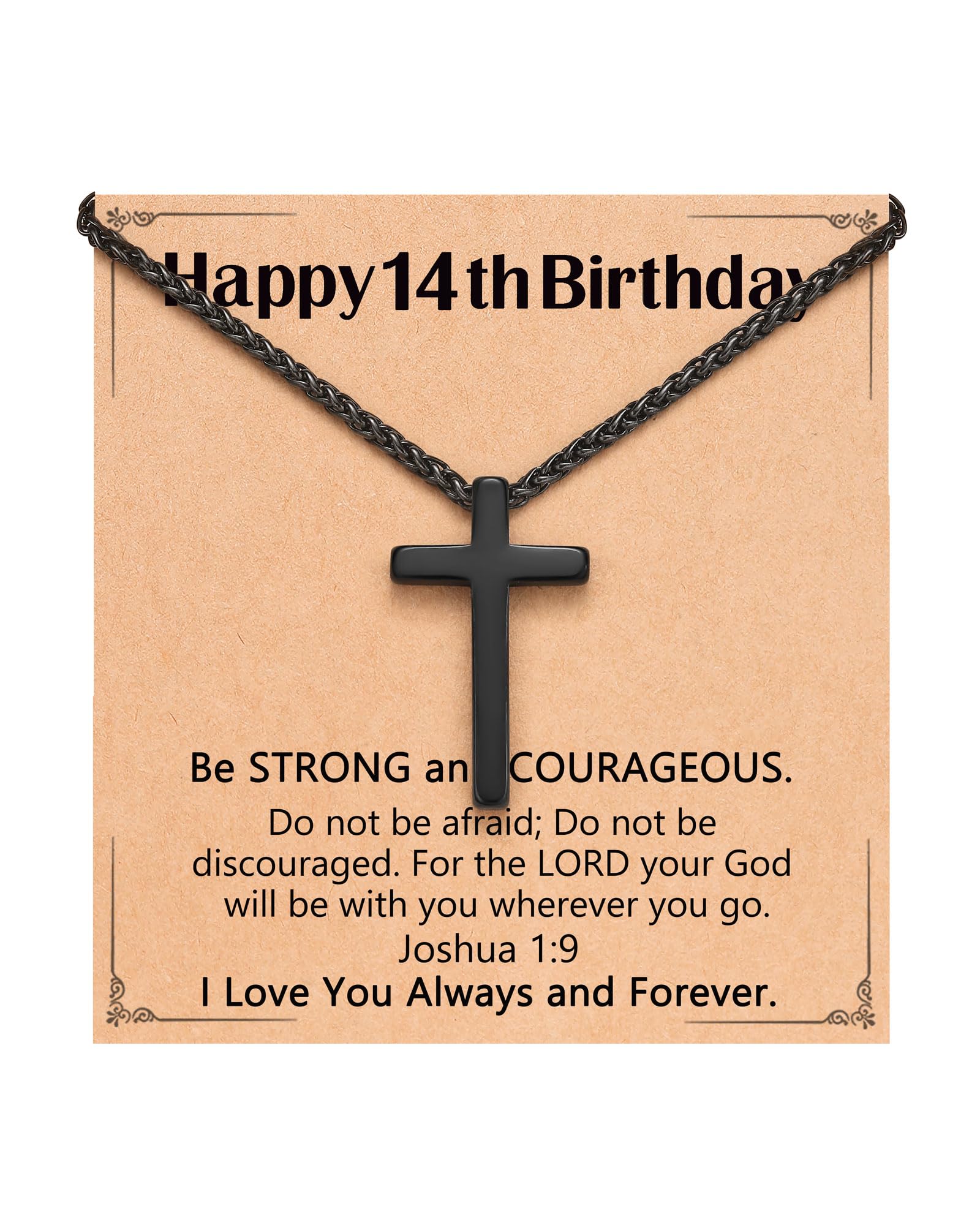 Birthday Gift Cross Necklace for Boy 8–30 Year Old with Joshua Card