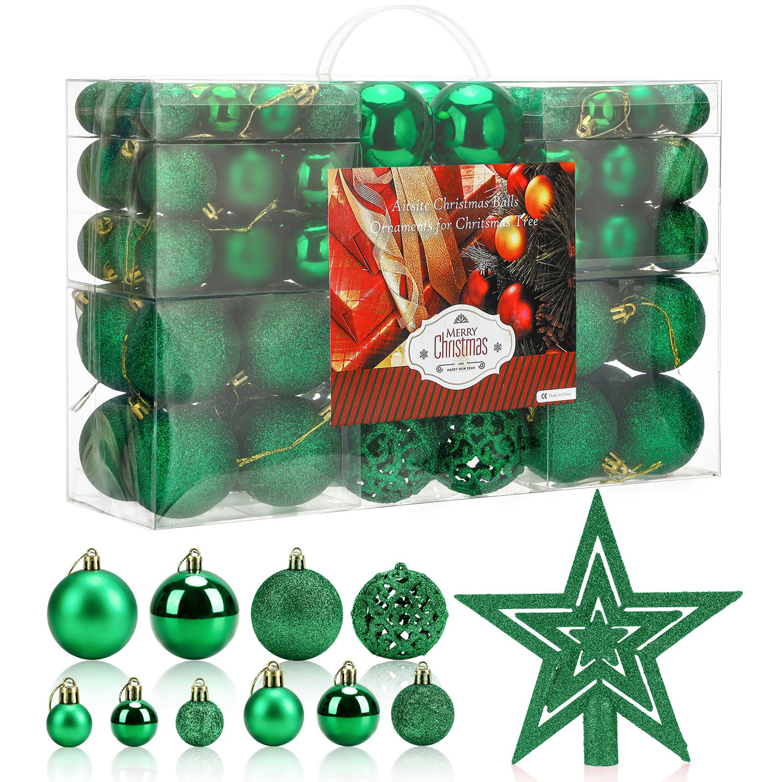 Photo 1 of Aitsite 100 Pack Christmas Tree Ornaments Set Mini Shatterproof Holiday Ornaments Balls for Christmas Decorations (Green)