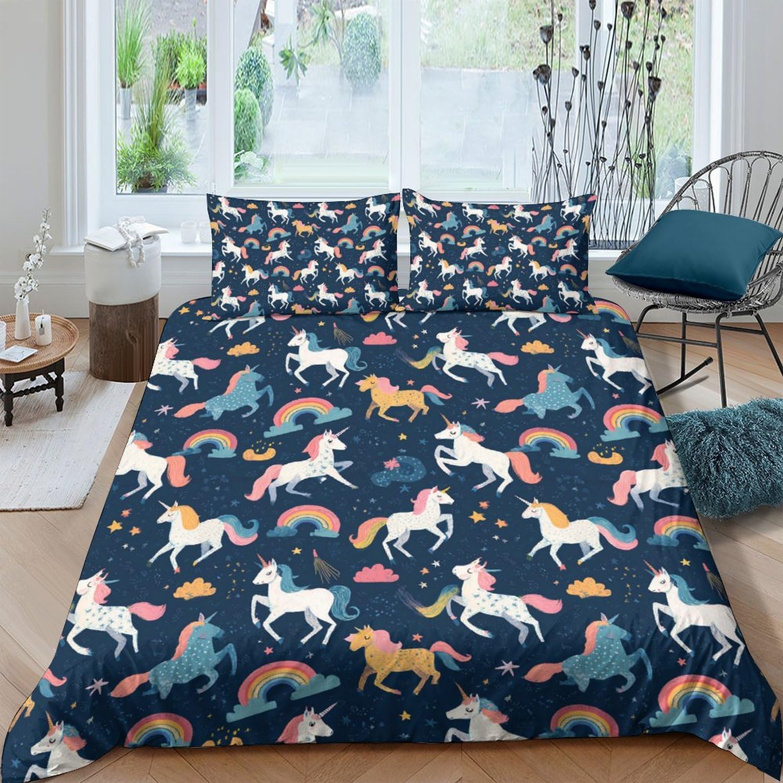Ctjqhvkz Style-5 3D Printed Unicorn Rainbow Fitted Sheet Microfiber Soft Colourful Horse Bed Cover For Bedroom Dorm Mattress Protection Decor Single（135X200cm）