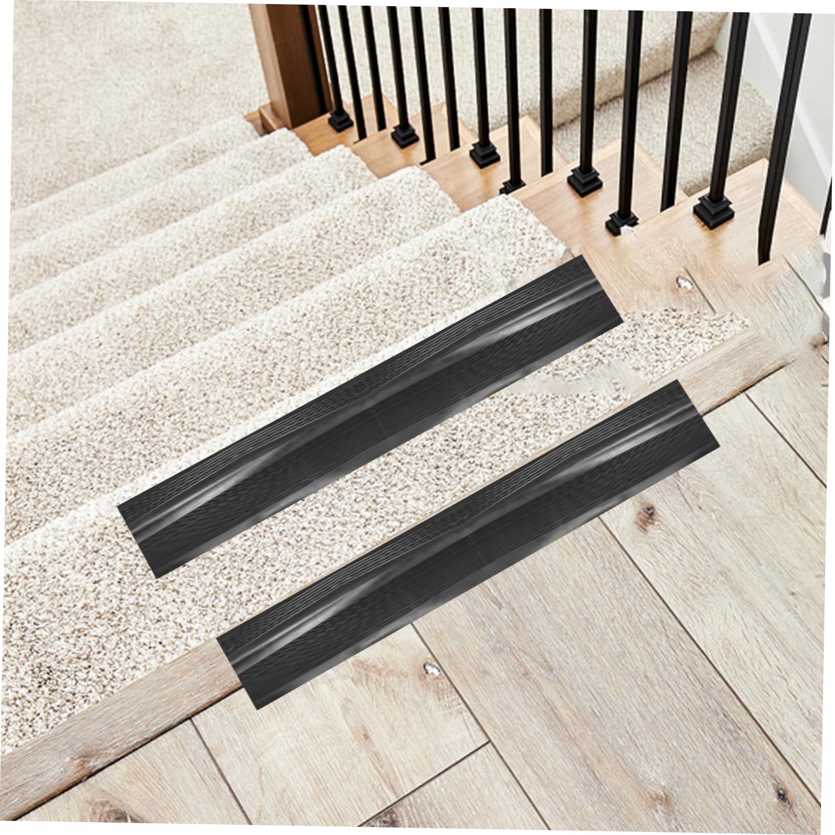 Antirutschaufkleber für Treppen, Schwarz, Pvc, L-förmig, 2m | Selbstklebend, für Stufen Innen, Einfache Montage, Verstellbare Länge, Bodensicherheitsband