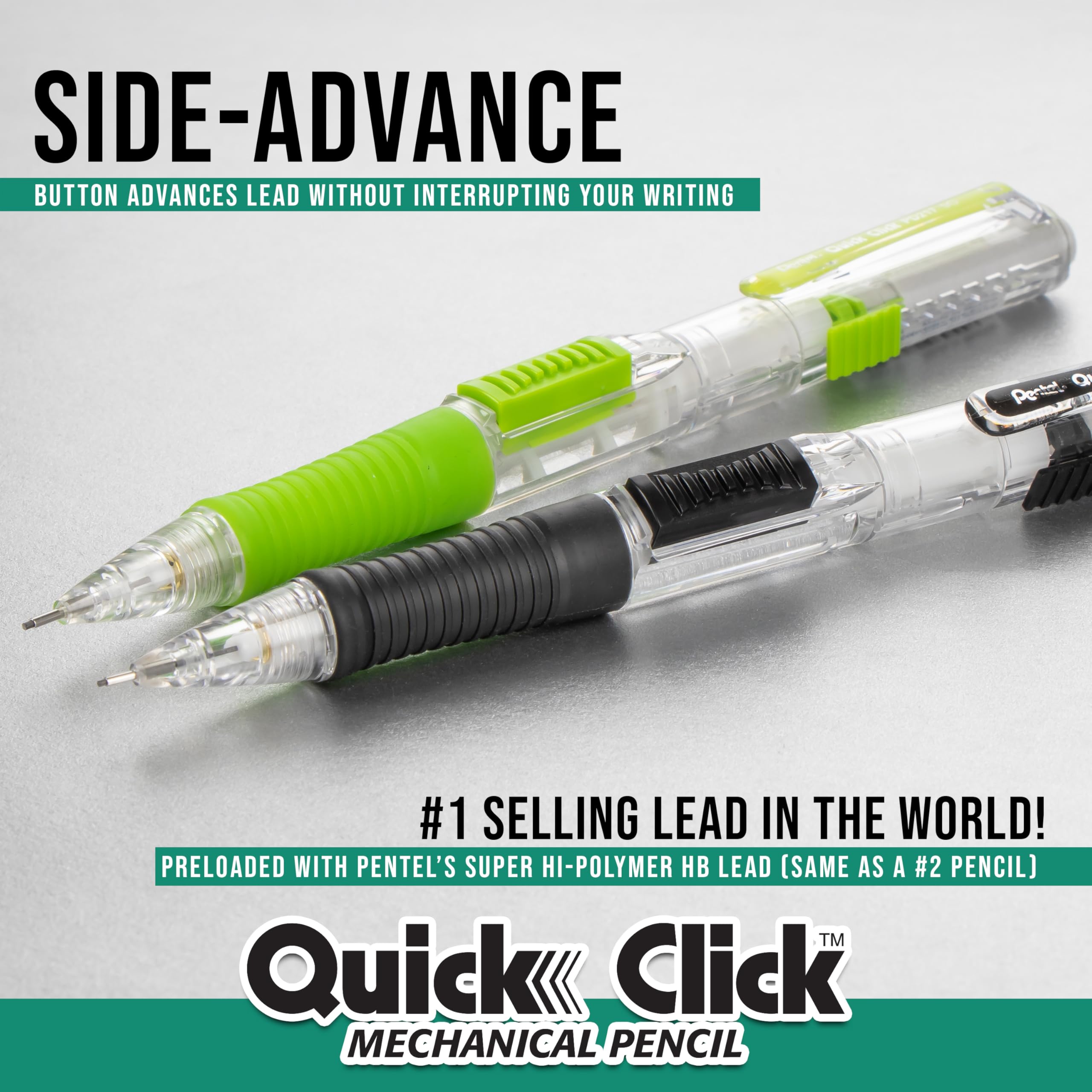 Pentel Quick Click - Portaminas (0,5 mm), incluye mina de recambio y gomas de borrar, paquete de 8 lápices (PD215LEBP8)