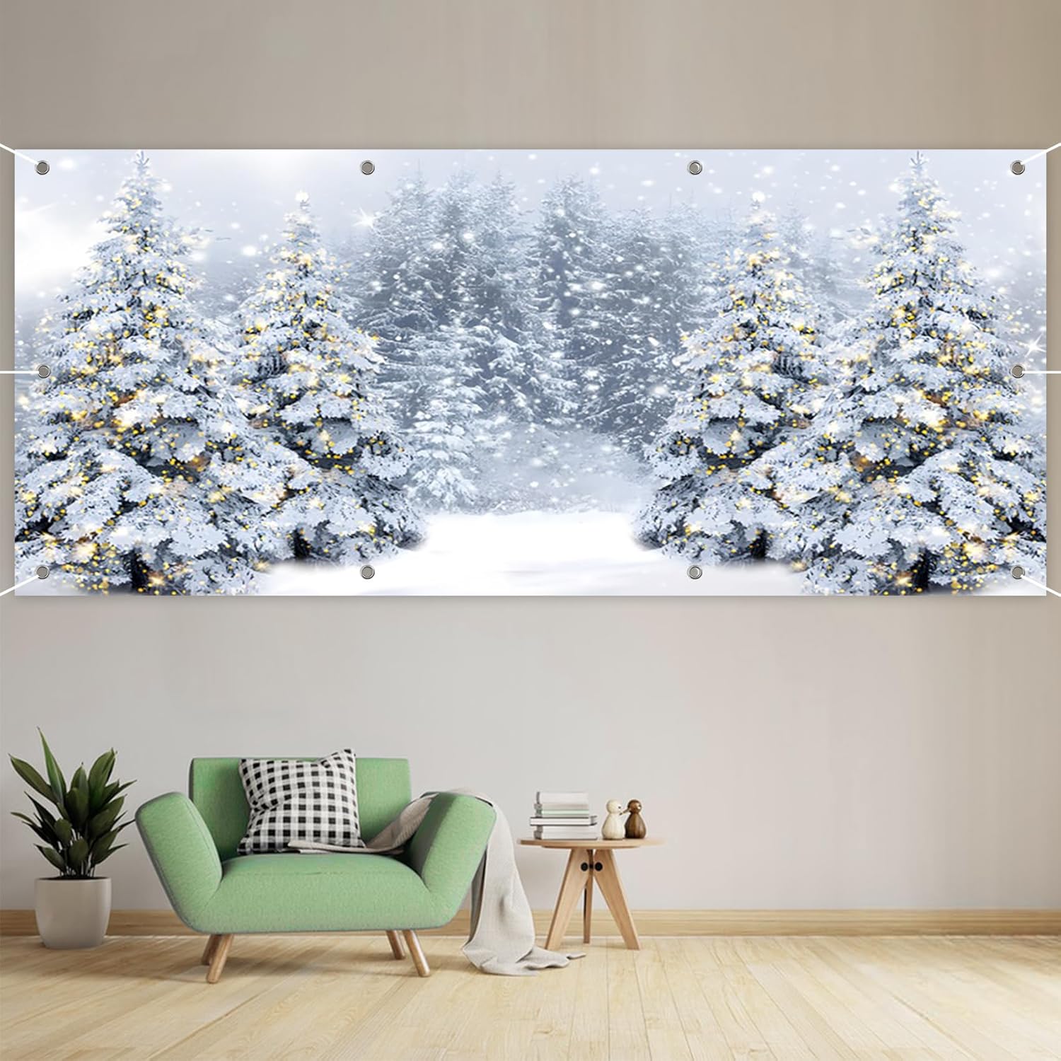 CSFOTO 7x16ft Christmas Tree Garage Door Banner Winter Snow Scene Pine Forest Photography Background Christmas New Year Festival Party Banner Portrait Photo Props