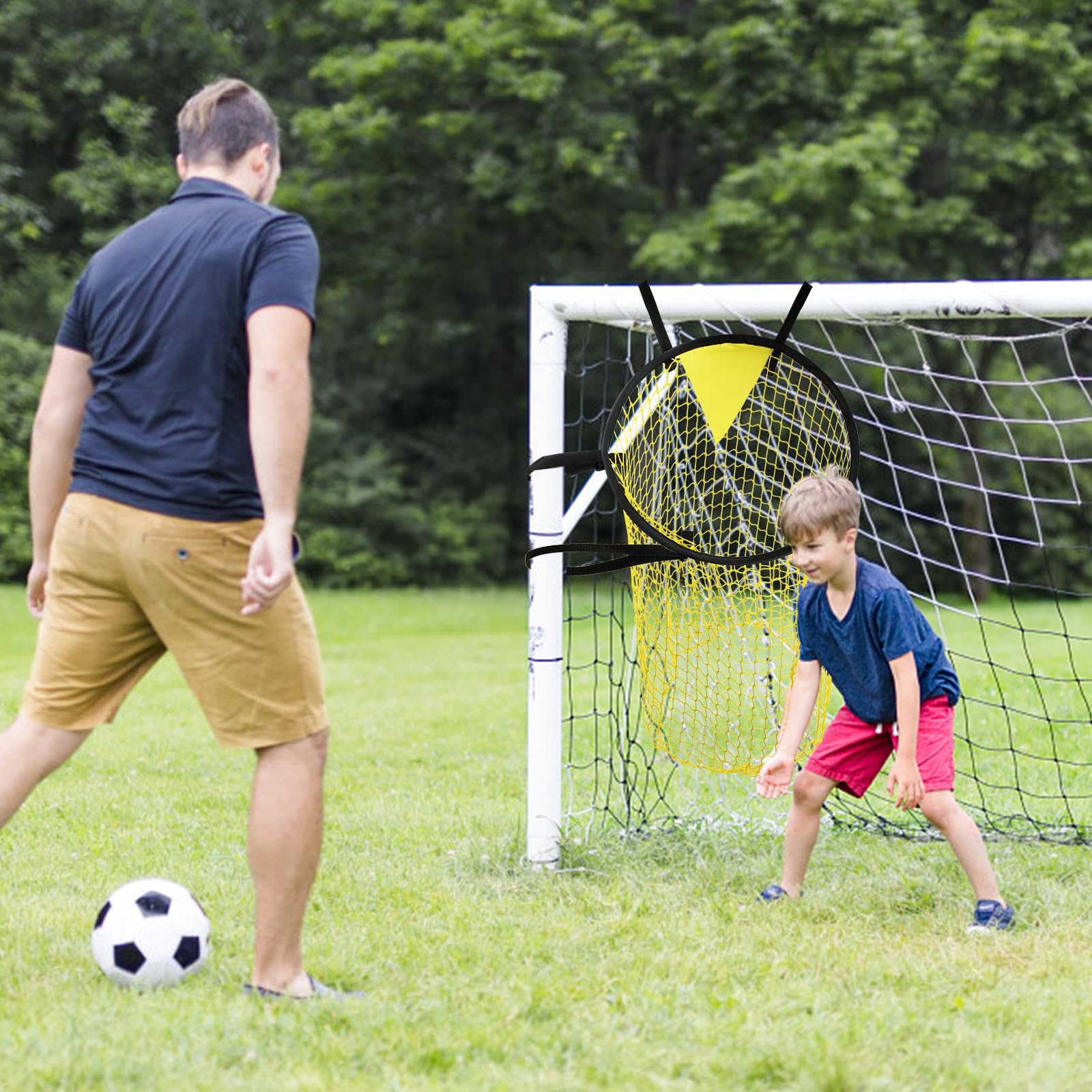 Lot de 2 Cible Football, Filet de Football Pliable, Filets Cible But avec Sangles Réglables, Lancer des Coups Pied Précision Cible pour Tirs, Adapté pour Enfants et Adultes (Orange + Jaune)