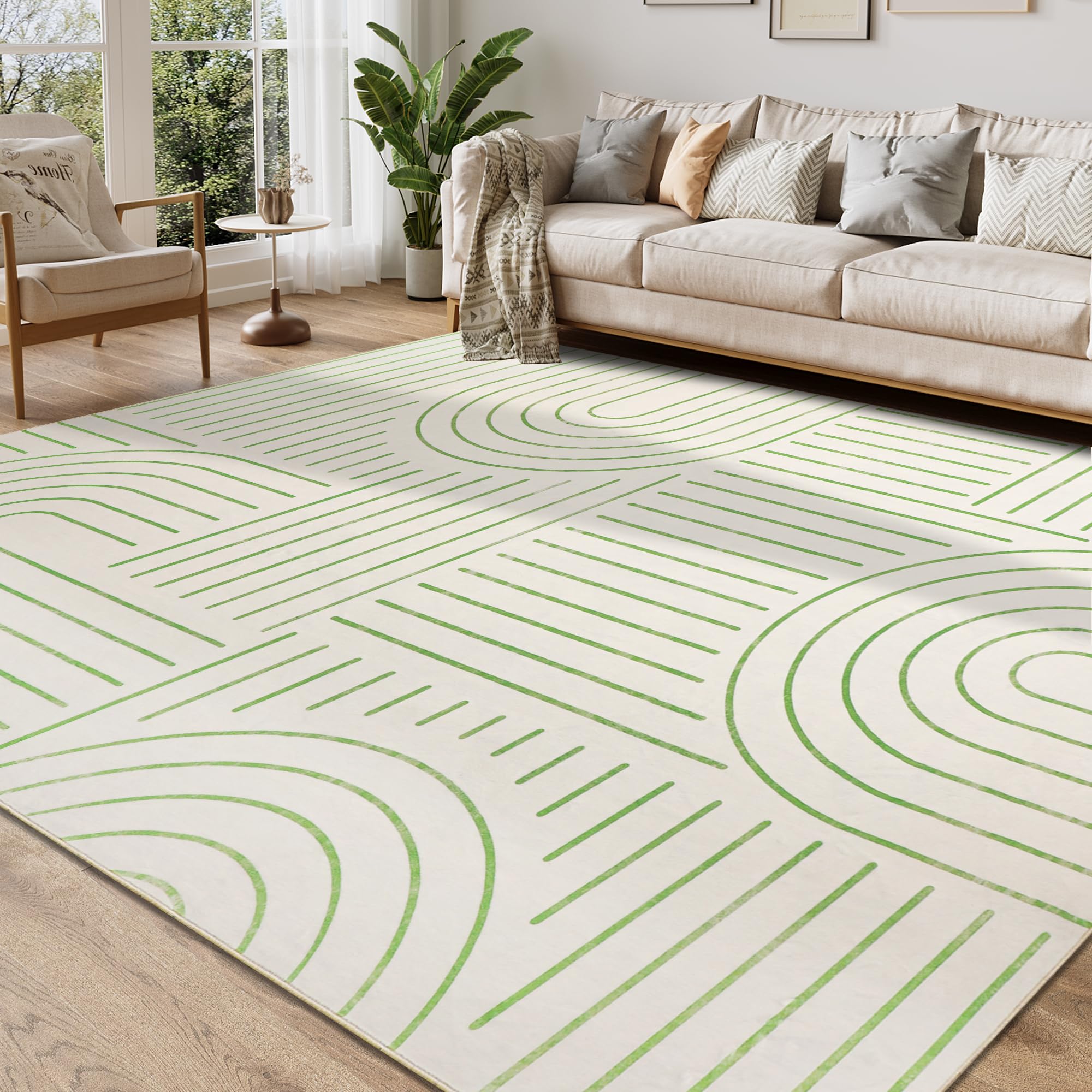 Homcomodar Alfombras Salon Grandes 200x290cm Verde Carpet Rugs for Living Room Alfombras Lavables en Lavadora Alfombras Pie de Cama Comedor Dormitorio Matrimonio Habitacion OEKO-TEX STANDARD 100