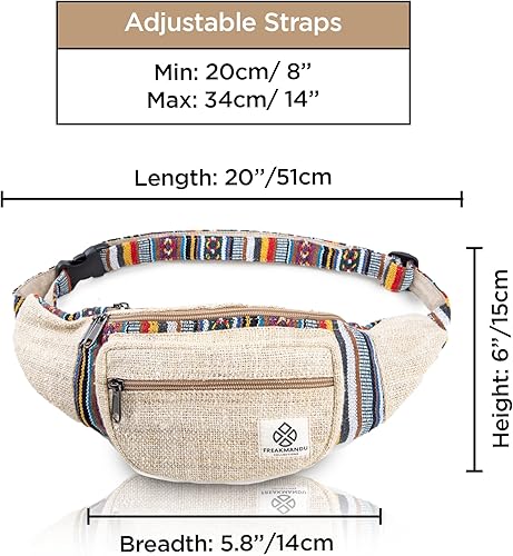 Miniatura 3 de Freakmandu - Riñonera unisex de cáñamo, bolsa de cintura a la cadera, bolsa de dinero, bolsa cruzada estilo bohemio hippie hecha a mano para