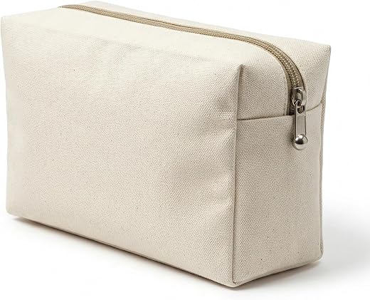Meeboo’s Tote Canvas Travel Pouch Small Off White | 310 GSM Cotton Canvas Zip Pouch | Multipurpose Storage Organizer for T...