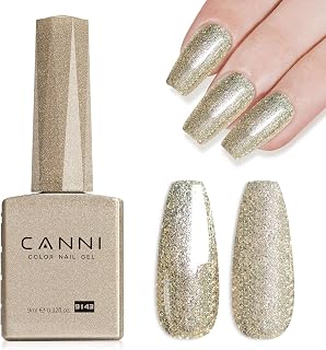 CANNI Champagne Gold Glitter Gel Polish – 9ML Sparkly Soak-Off UV/LED Gel Nail Polish, Shiny Metallic Finish for French Manicure, DIY or Salon Use