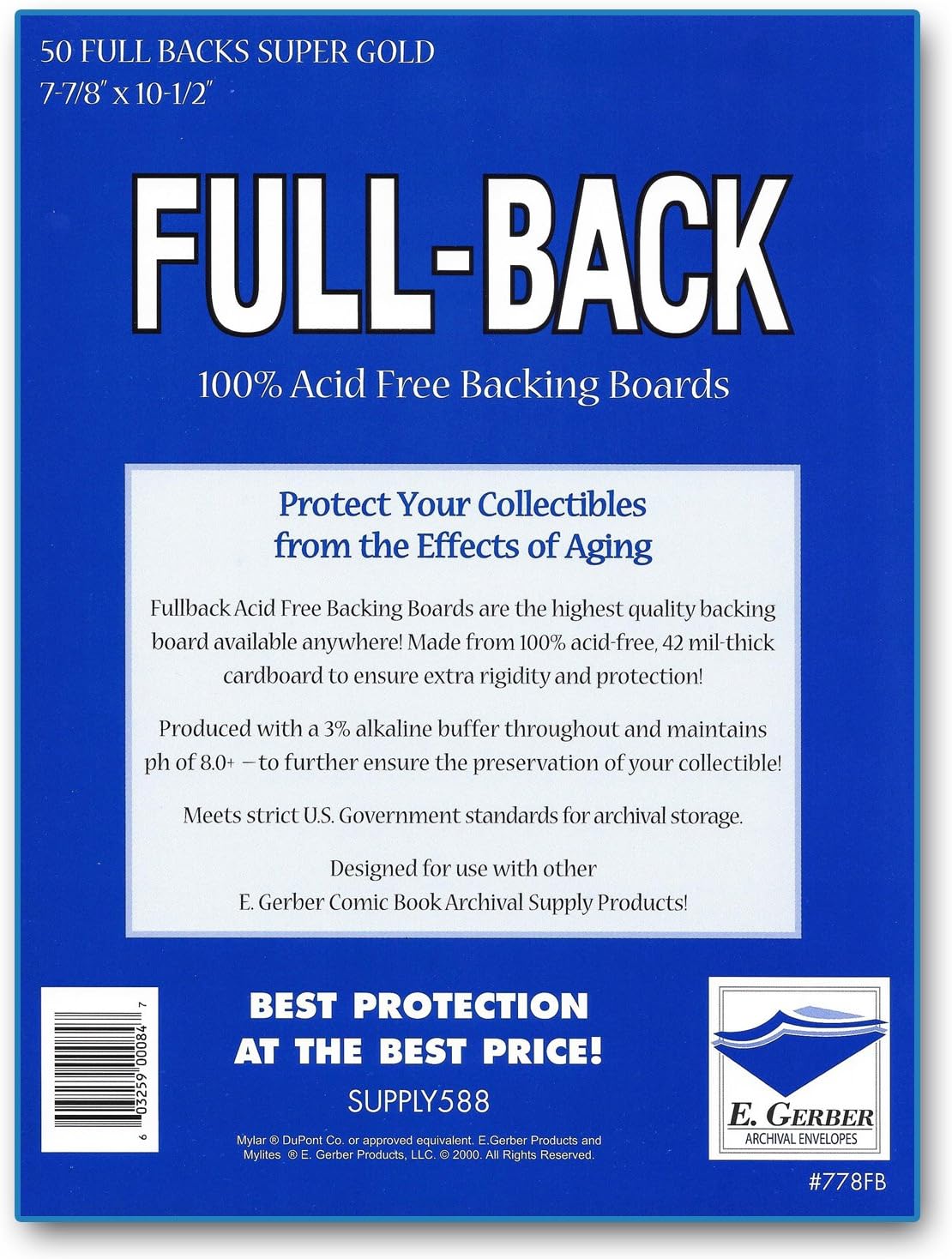 Full-Backs Super Gold 42-Mil Comic Book Backing Boards 7-7/8" x 10-1/2" - Pack of 50