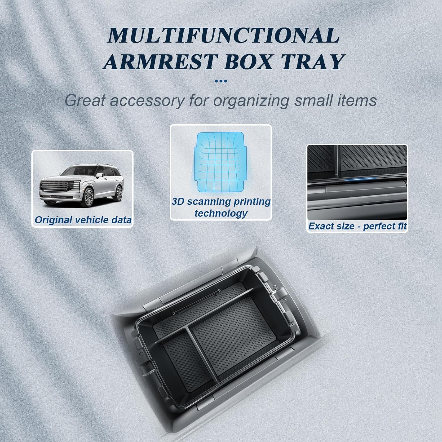 BIBIBO 3Packs for 2026 Hyundai Palisade Center Console Organizer 2026 Hyundai Palisade Calligraphy Console Armrest Tray & Lower Center Console Organizer 2026 Palisade Calligraphy Console Insert Tray