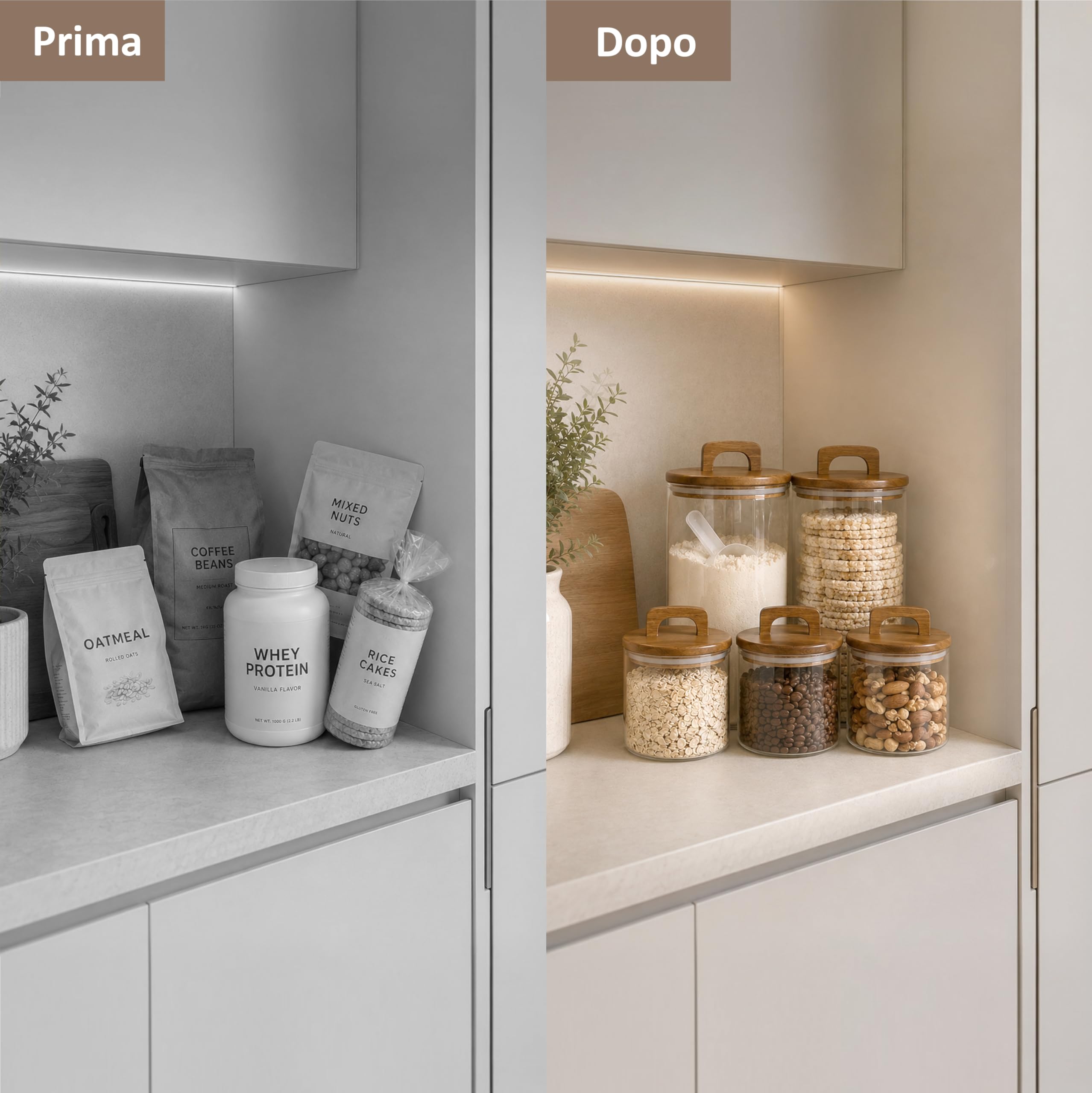 Barattoli vetro con coperchio in acacia – Set da 4 contenitori ermetici per alimenti 1000 ml & 1600 ml – Barattoli cucina per pasta, caffè, riso e dispensa cucina