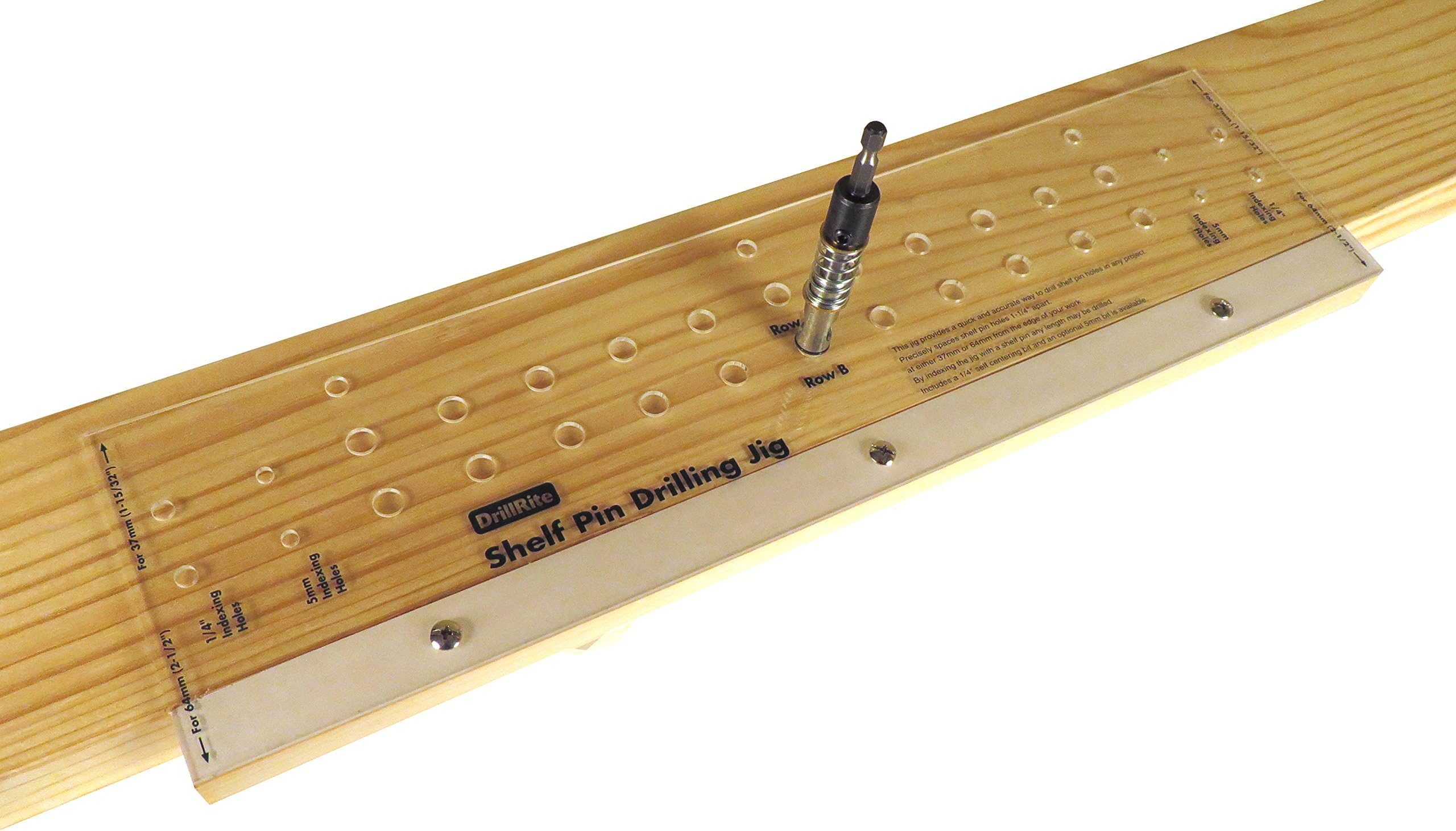 Shelf Pin Drilling Jig for Adjustable Shelves with 1/4" Self Centering Bit 11 Holes 19" Long SPG