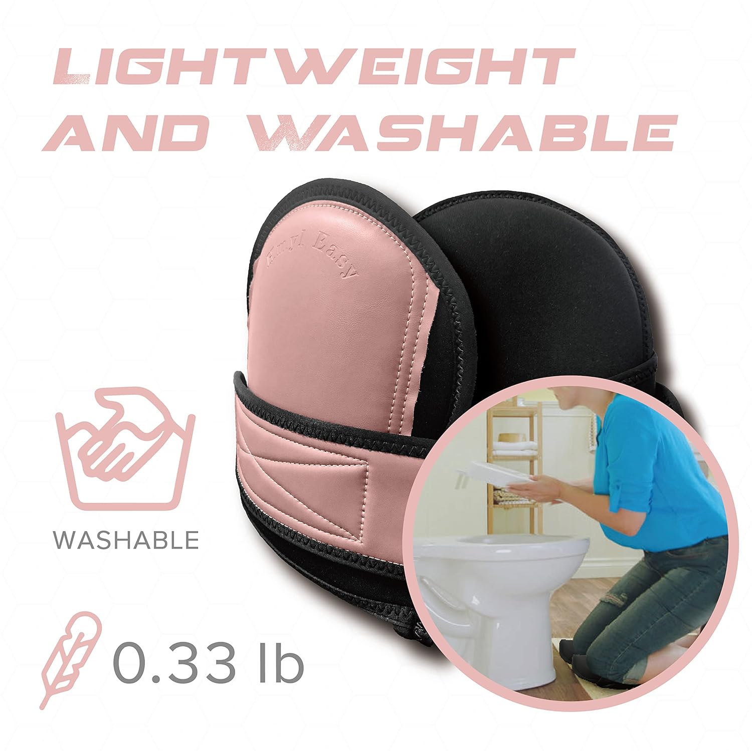 Super Soft Leather Knee Pads for Work with Non-Slip Strap, Shorts Available, Replaceable Inner Cushion for Construction, Garden, Clean, Floor, and Garage, Pink for Woman