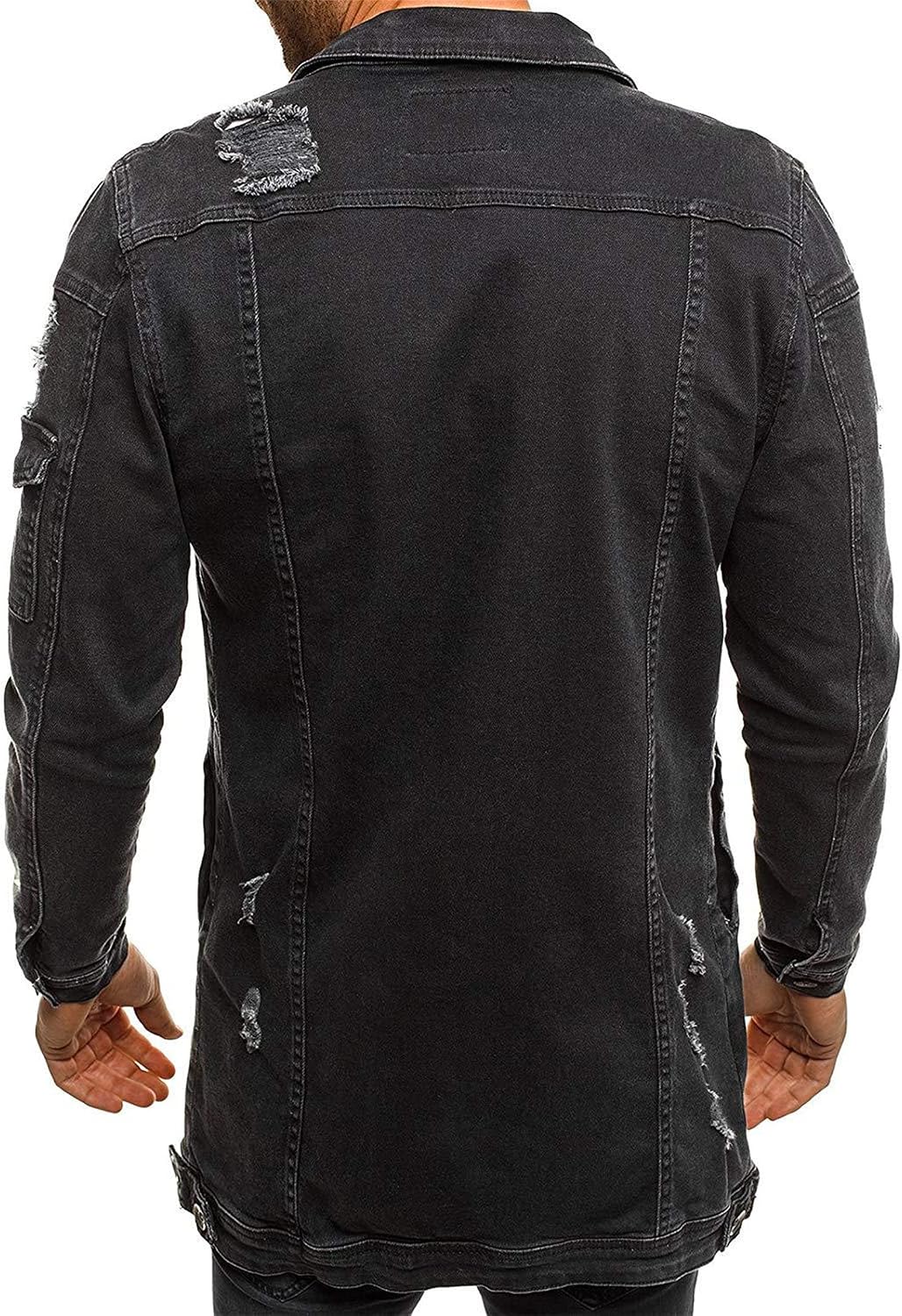 DGHM-JLMY Long Men's Denim Jacket With Holes Slim Fit Ripped Denim Jacket Coat Fashion Jacket Washed Classic Trucker Jacket