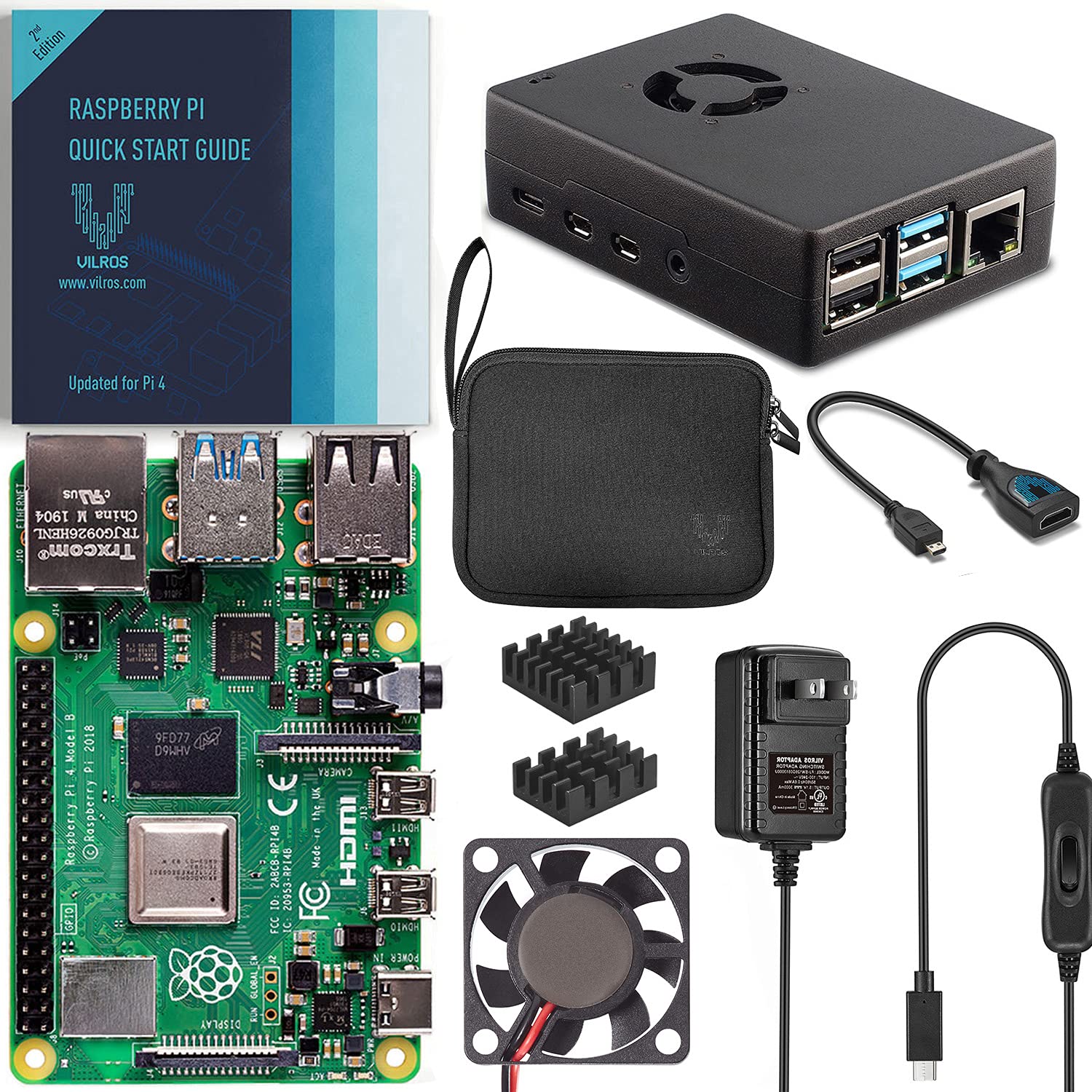 VilrosRaspberry Pi 4 4GB Basic Starter Kit with Fan-Cooled Heavy-Duty Aluminum Alloy Case