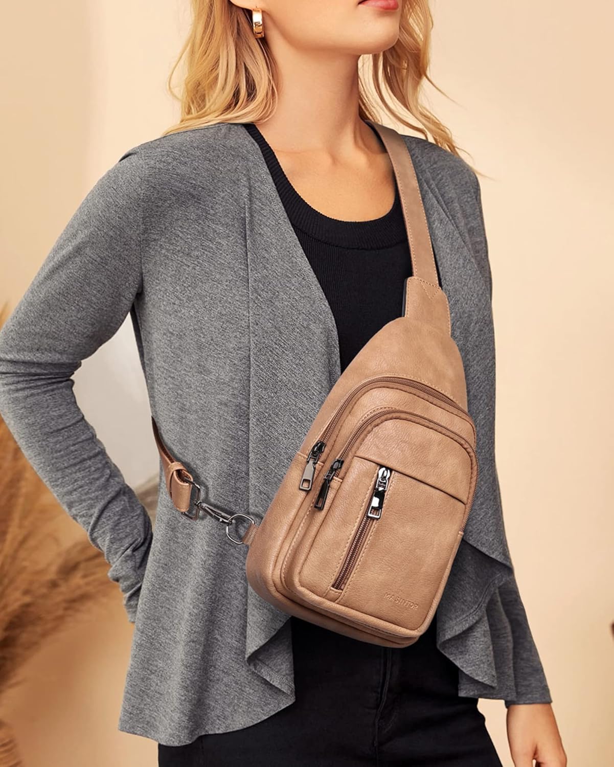 MASINTOR Sling Bag for Women - Crossbody Bags Fanny Pack with Vegan Leather - Adjustable Sling Backack for Travel - Image 2