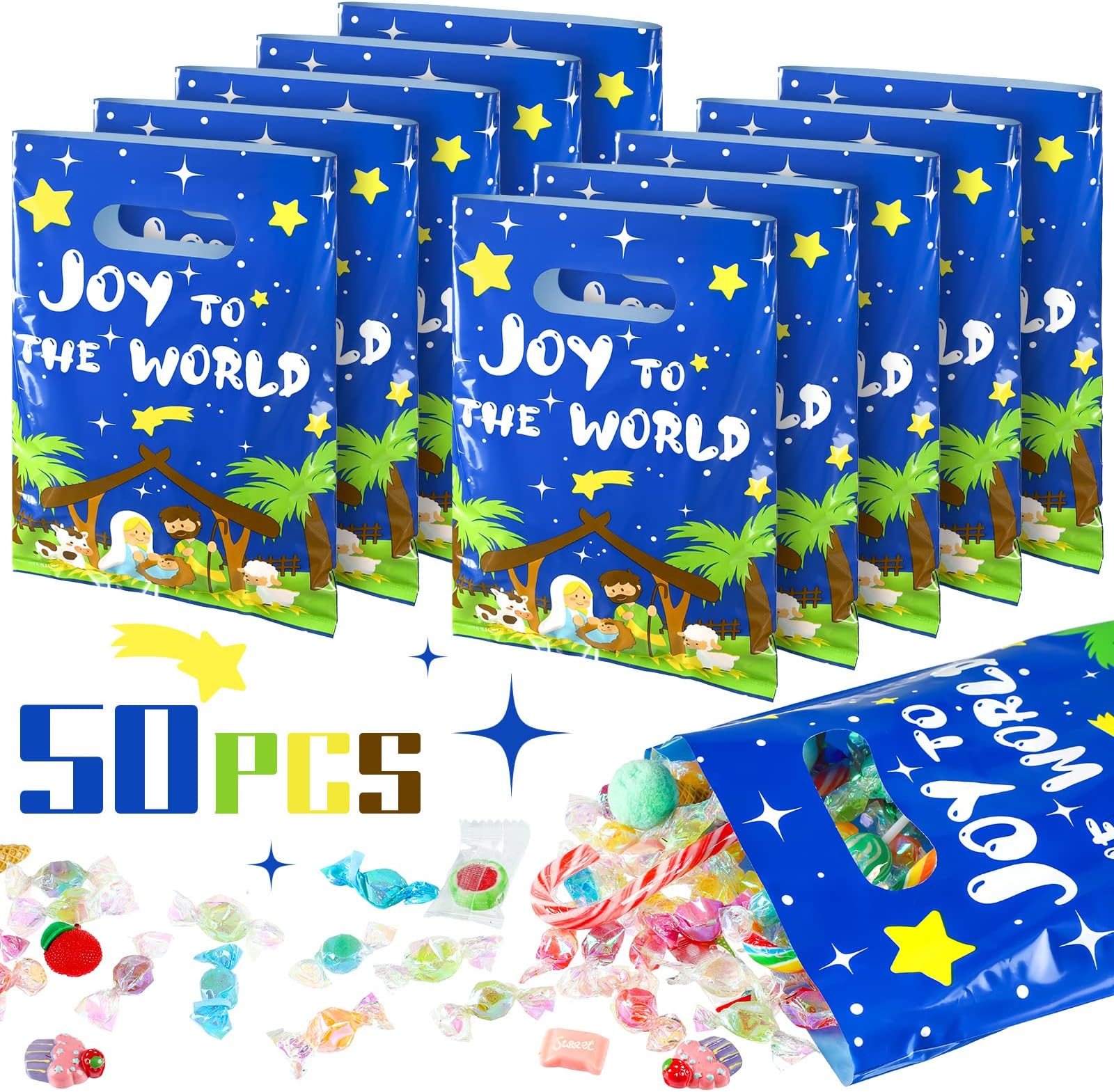 50 Pcs Christmas Nativity Goodie Bags Nativity Gift Bags Treat Goody Bags Christian Favor Bags Religious Christian Themed Treat Bags Christmas Wrapping Bags Christmas Party Favors Supplies