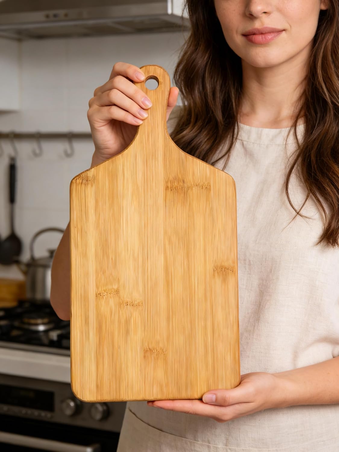 6 Pack Bamboo Cutting Board for Kitchen (16'' x 7.8'), Wooden Cutting Board with Handle, Charcuterie Board, Cheese Board, Decorative Wooden Serving Board