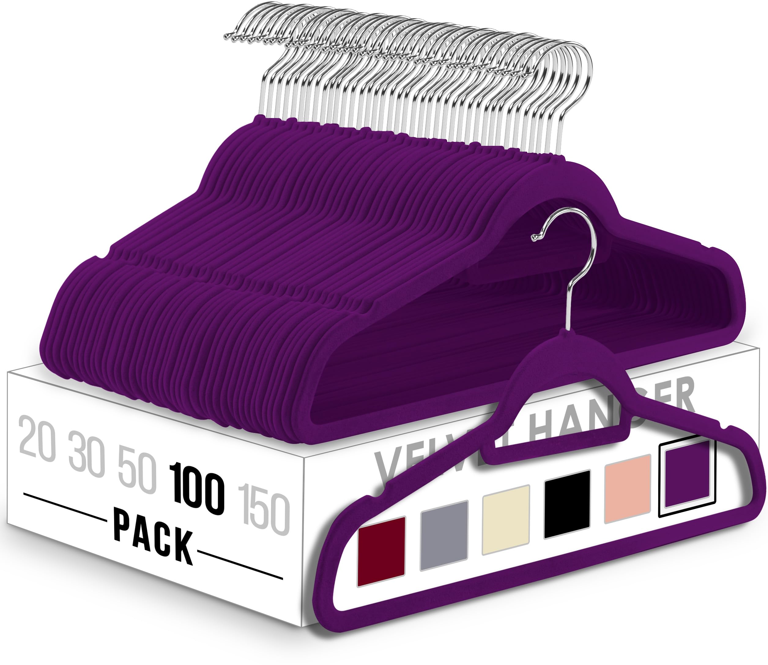 Utopia Home Purple Pack Of 100 Velvet Suit Hangers With Tie Bar - Heavy Duty Non-Slip Premium Hangers For Adult Clothes - 360 Degree Swivel Hook,