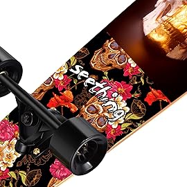 42 Inch Longboard Skateboard Complete Cruiser,The Original Artisan Maple Skateboard Cruiser for Cruising, Carving, Free-Style and DownhillSkull Heads