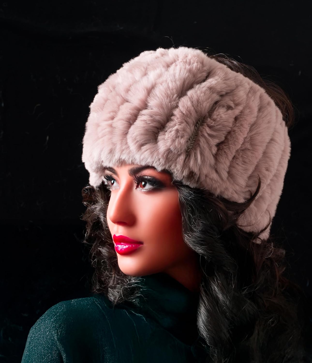 HEIZZI Women's Real Fur Headband & Black Infinity Scarf - 2-in-1 Fuzzy Ear Warmer, Winter Earmuff Neck Warmer - Image 4