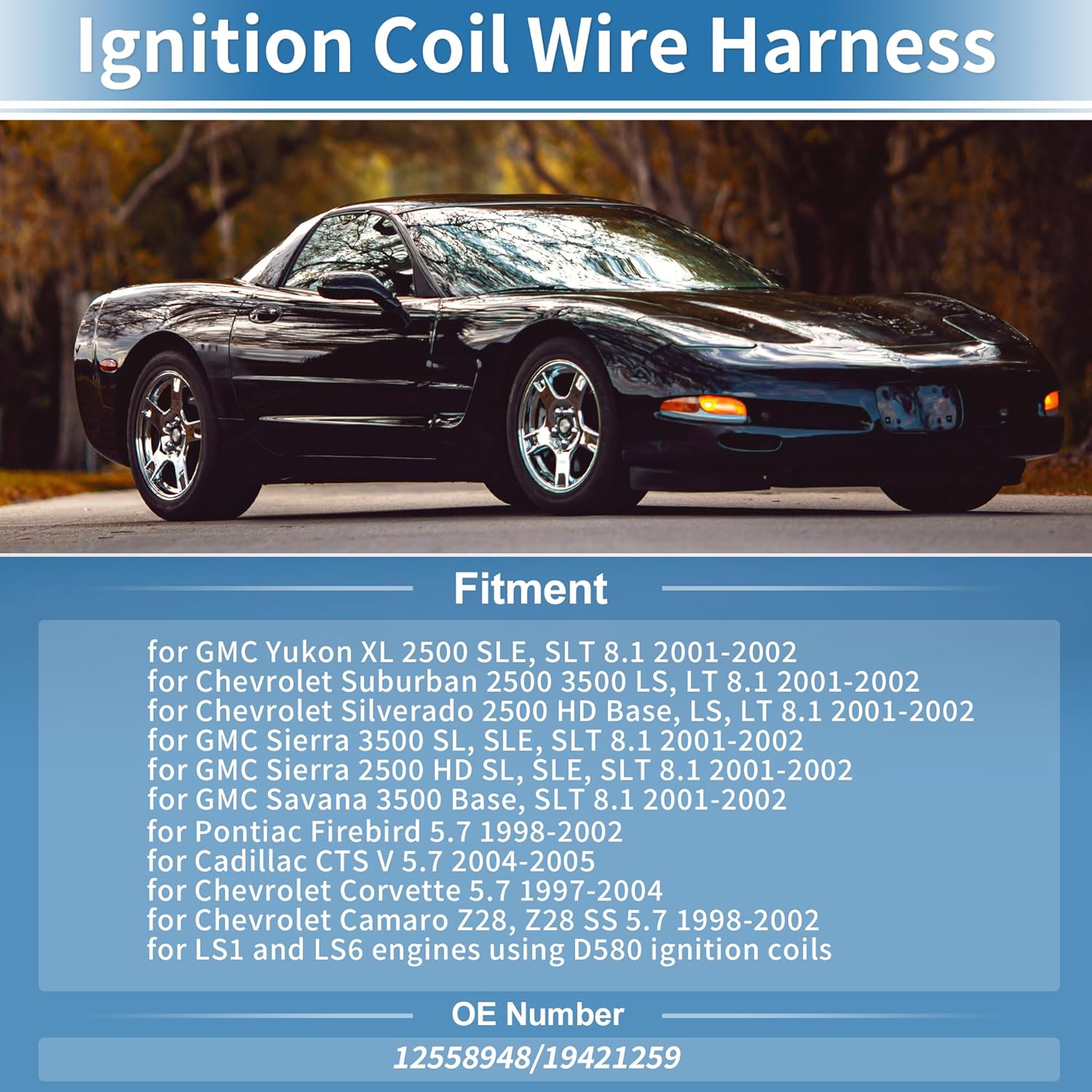 ACROPIX 2pcs Ignition Coil Wire Harness for Chevrolet Silverado 2500 HD for GMC Sierra 2500 HD 3500 8.1L 2001-2002 for LS1 LS6 Engines D580 No.12558948/19421259