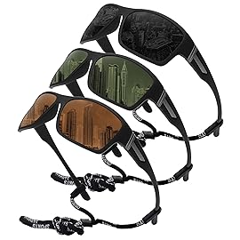STORYCOAST Polarized Sports Sunglasses for Men Women Unbreakable Frame Cycling Fishing Driving 3Pack Black+Black/Brown+Black/Dark Green