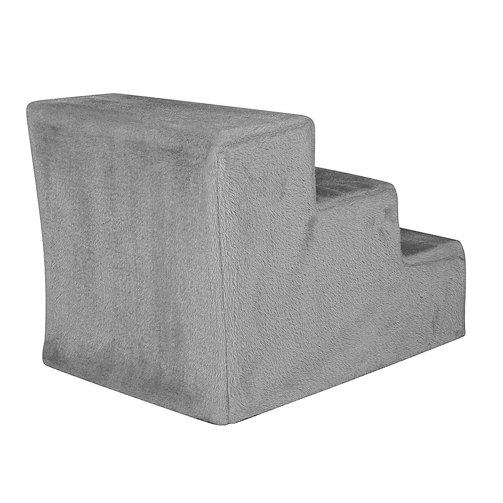 lionto Scala per Animali Scala per Gatti Scala per Cani con Rivestimento in Peluche 46x36x34 cm, Grigio Chiaro