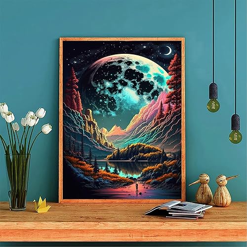 Miniatura 4 de xackcme Pintura de montaña por números para adultos, pintura de paisaje por número sobre lienzo sin marco, pintura al óleo de paisaje lunar para