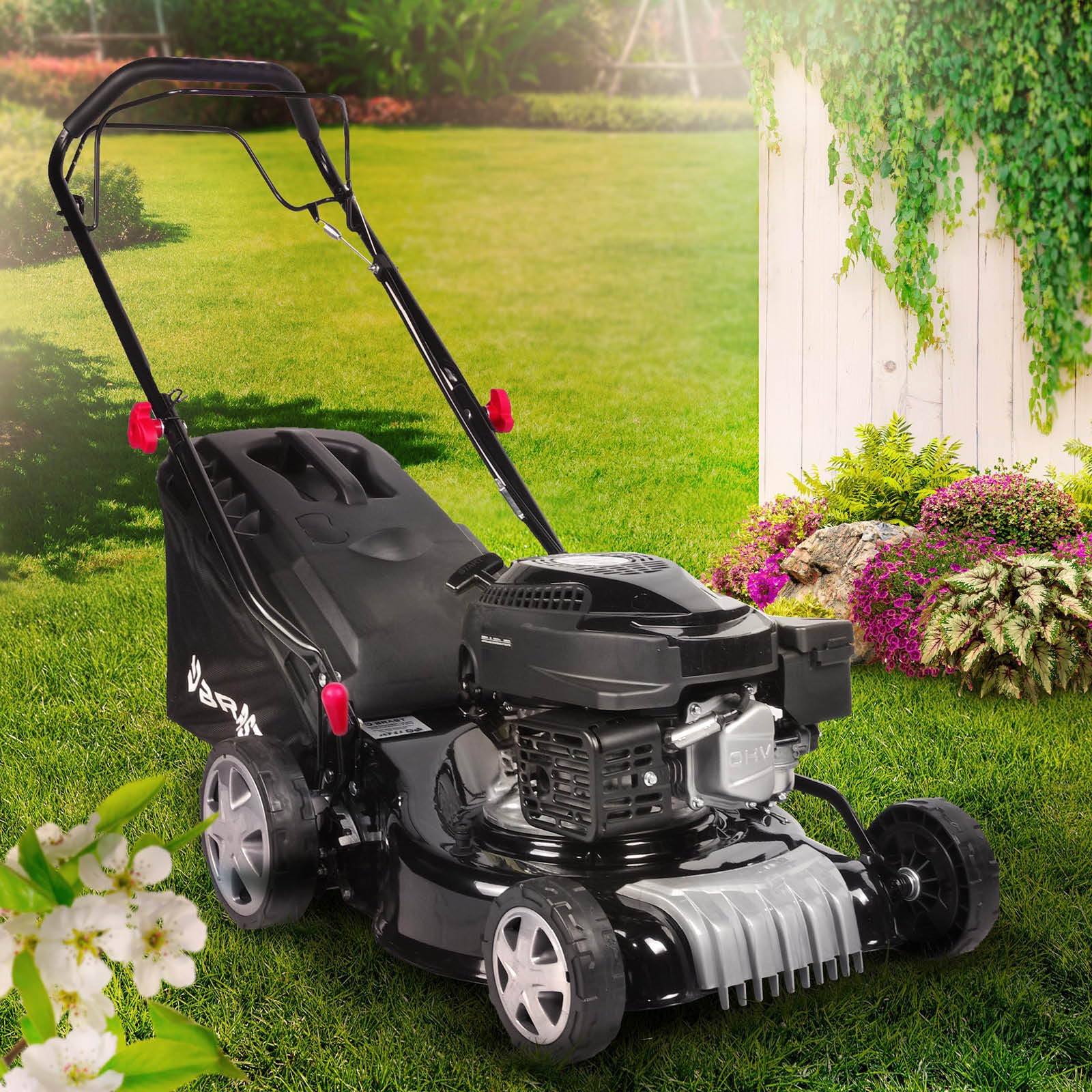 BRAST® Benzin Rasenmäher 3,0kW für Familie | 41cm Schnittbreite | Stahlgehäuse | 40L Fangkorb | 4 Takt OHVMotor | |