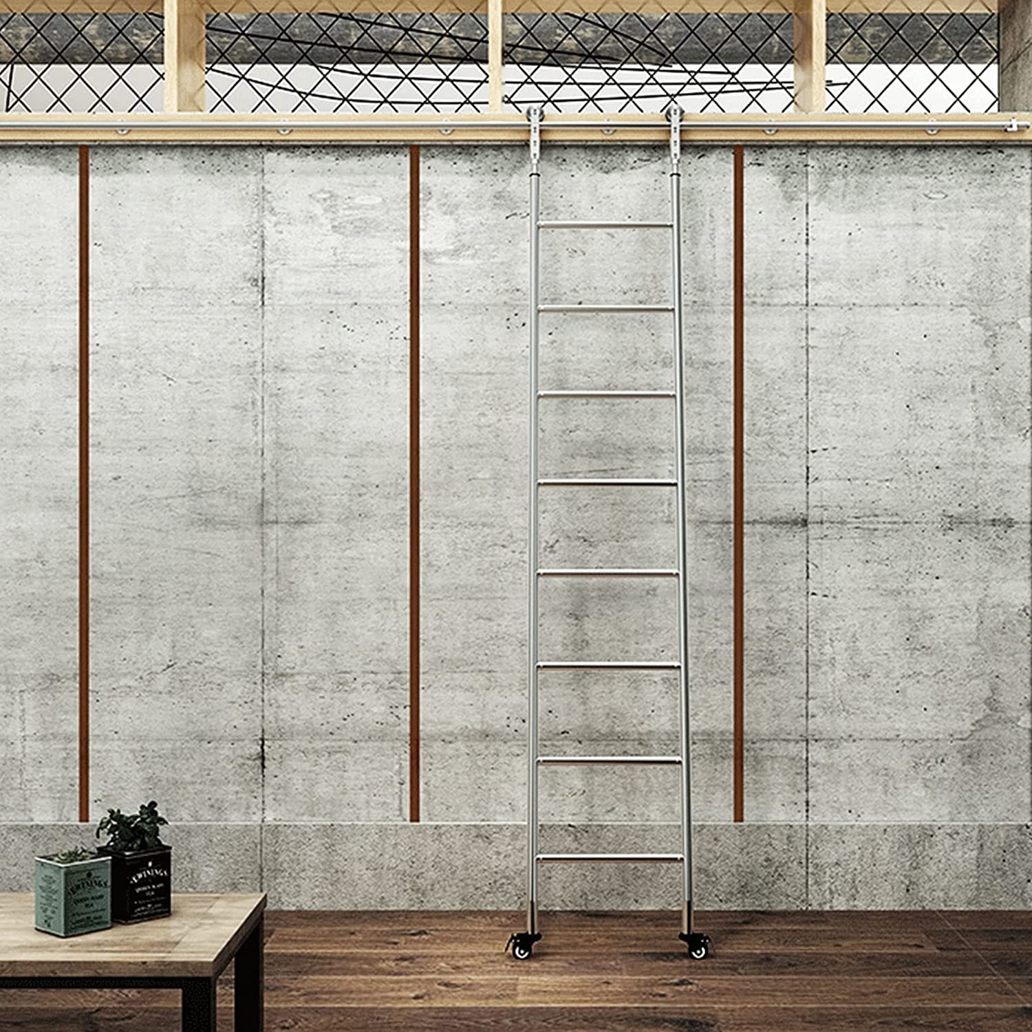 Rail d'échelle mobile pour loft et bibliothèque coulissante en tube de 250 cm