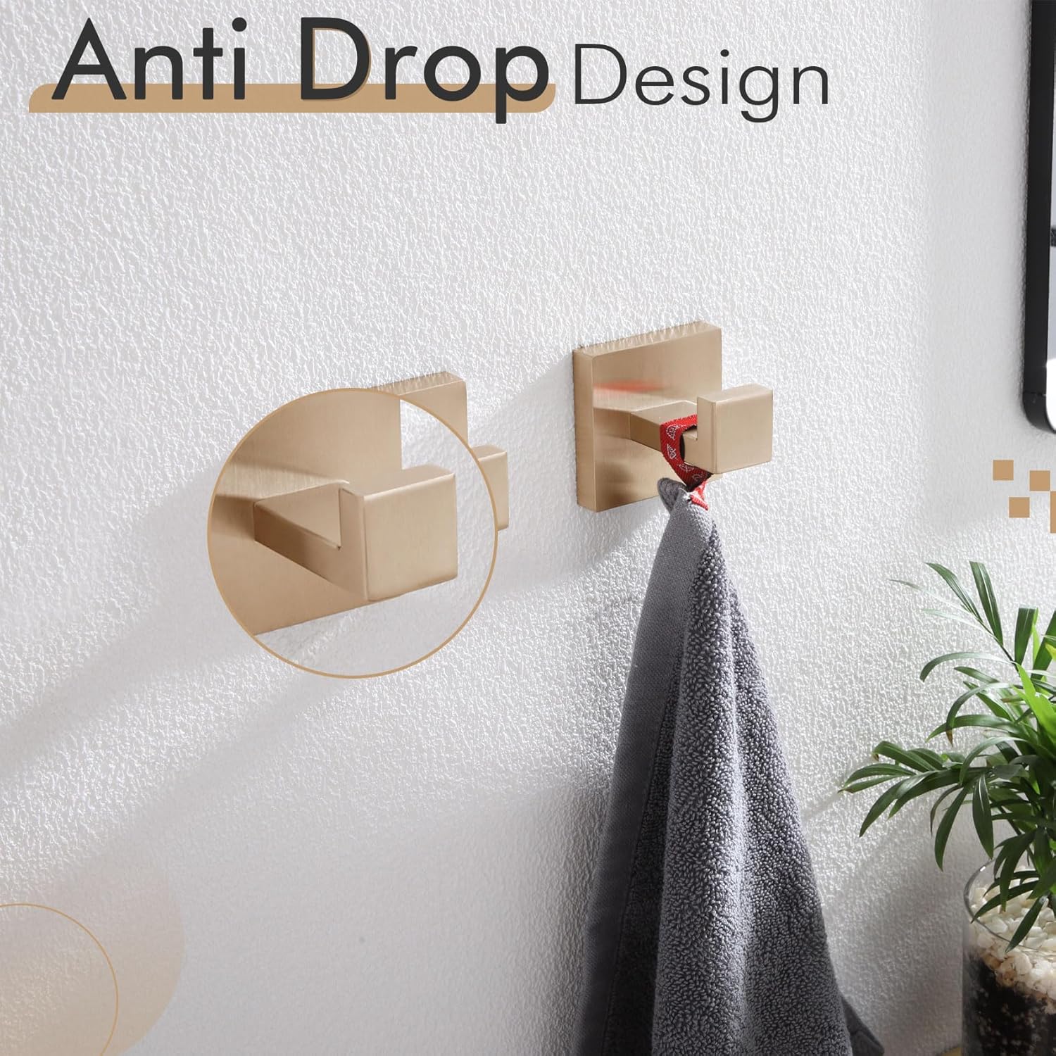 KOKOSIRI Robe Hooks for Bathrooms Towel Hooks Coat Hook Kitchen Garage Heavy Duty Wall Mounted Champagne Bronze Stainless Steel, 2 Pack B1010CPG-P2