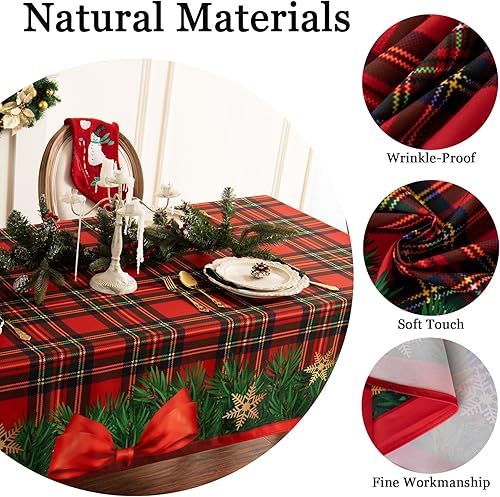 Miniatura 3 de Mantel de Navidad de invierno, mantel de tela impresa a cuadros, mantel de liberación de manchas para decoración de fiestas de Navidad (54 x 54