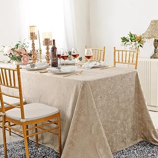 Premium Luxury Rectangular Gilded Marble Holland Velvet Tablecloth for Events, Parties, Venues, Weddings, etc (Champagne, 90 x 132 in)